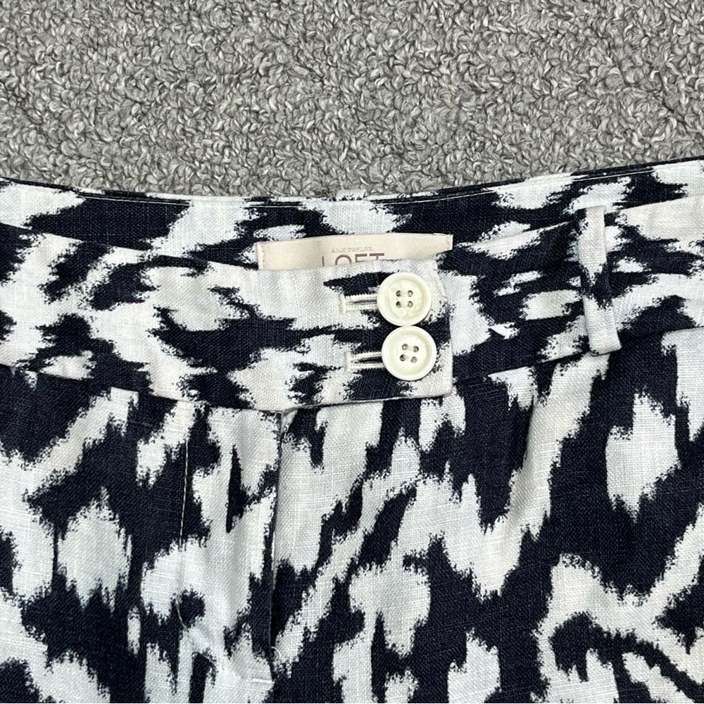 LOFT Marisa 100% Linen Ikat Print Wide Leg Pants Womens Size 4 Petite - Picture 4 of 11